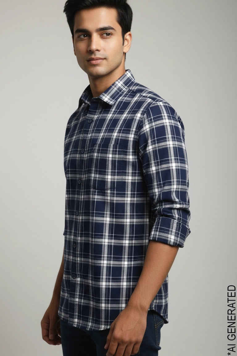 Full Sleeve Navy Check Shirt