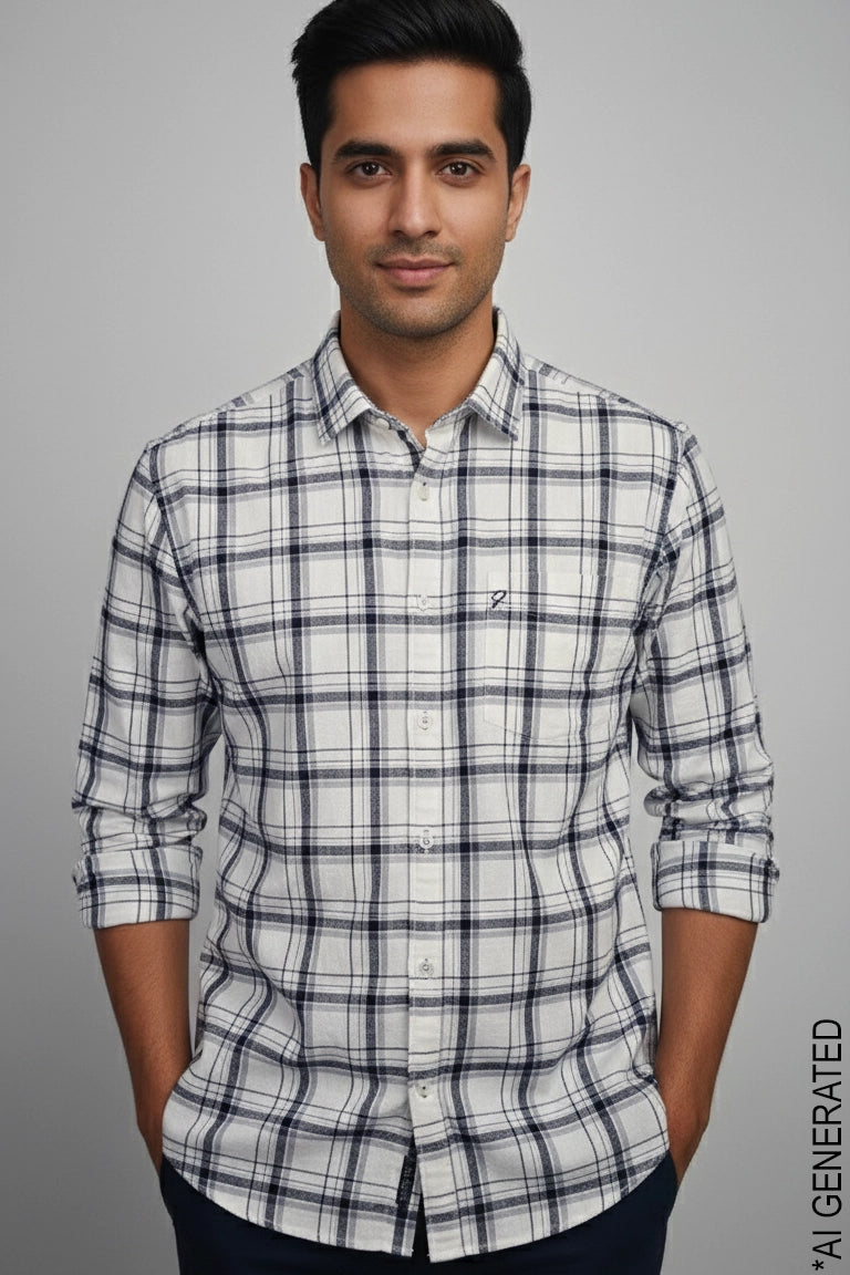 Full Sleeve Off White Check Shirt