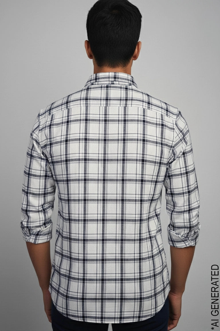 Full Sleeve Off White Check Shirt