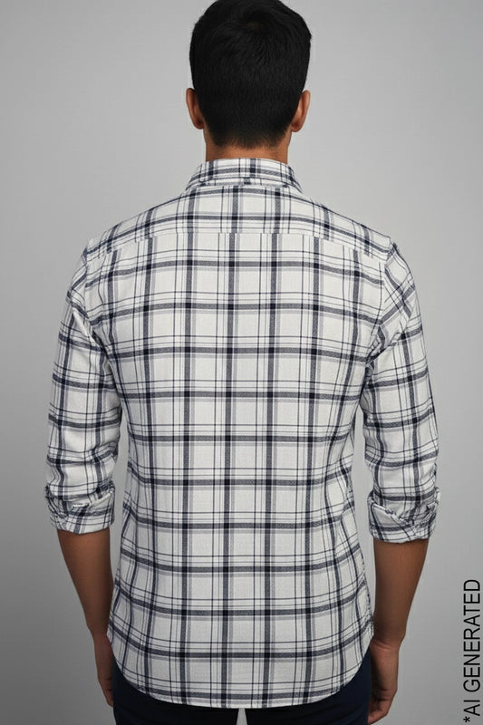 Full Sleeve Off White Check Shirt