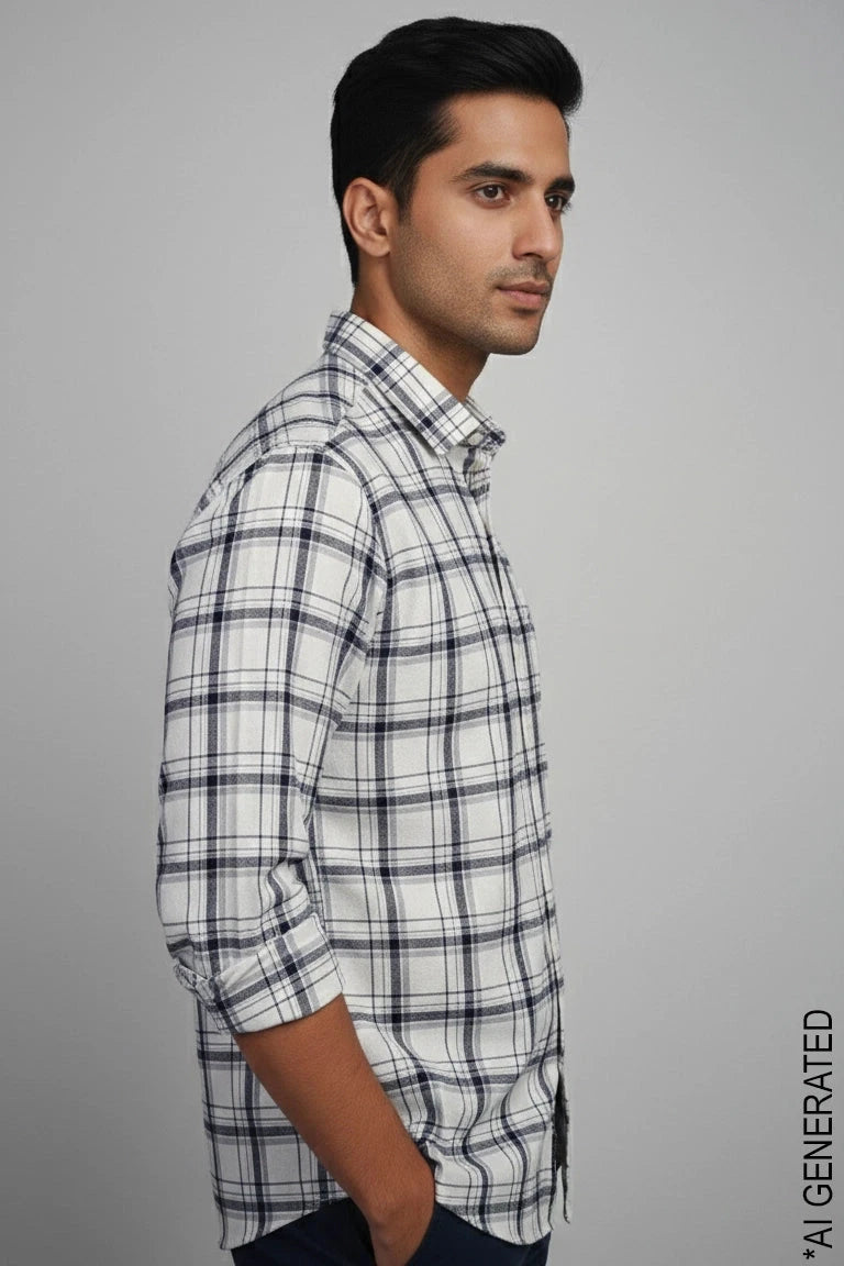 Full Sleeve Off White Check Shirt