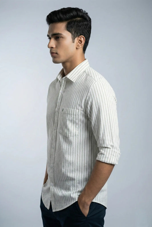 Classic White Green Striped Shirt