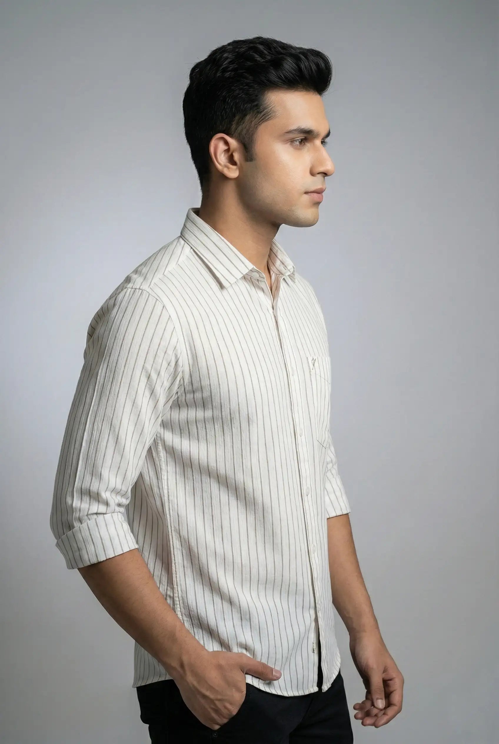 Classic White Brown Striped Shirt