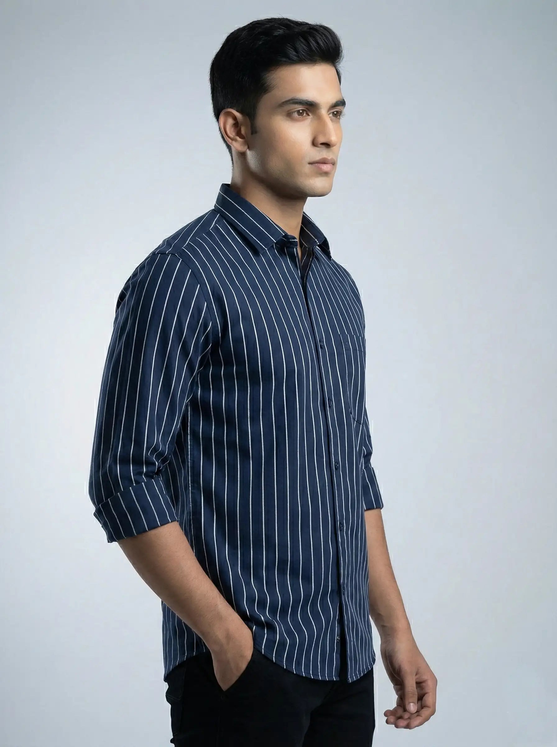 Navy Pinstriped Shirt