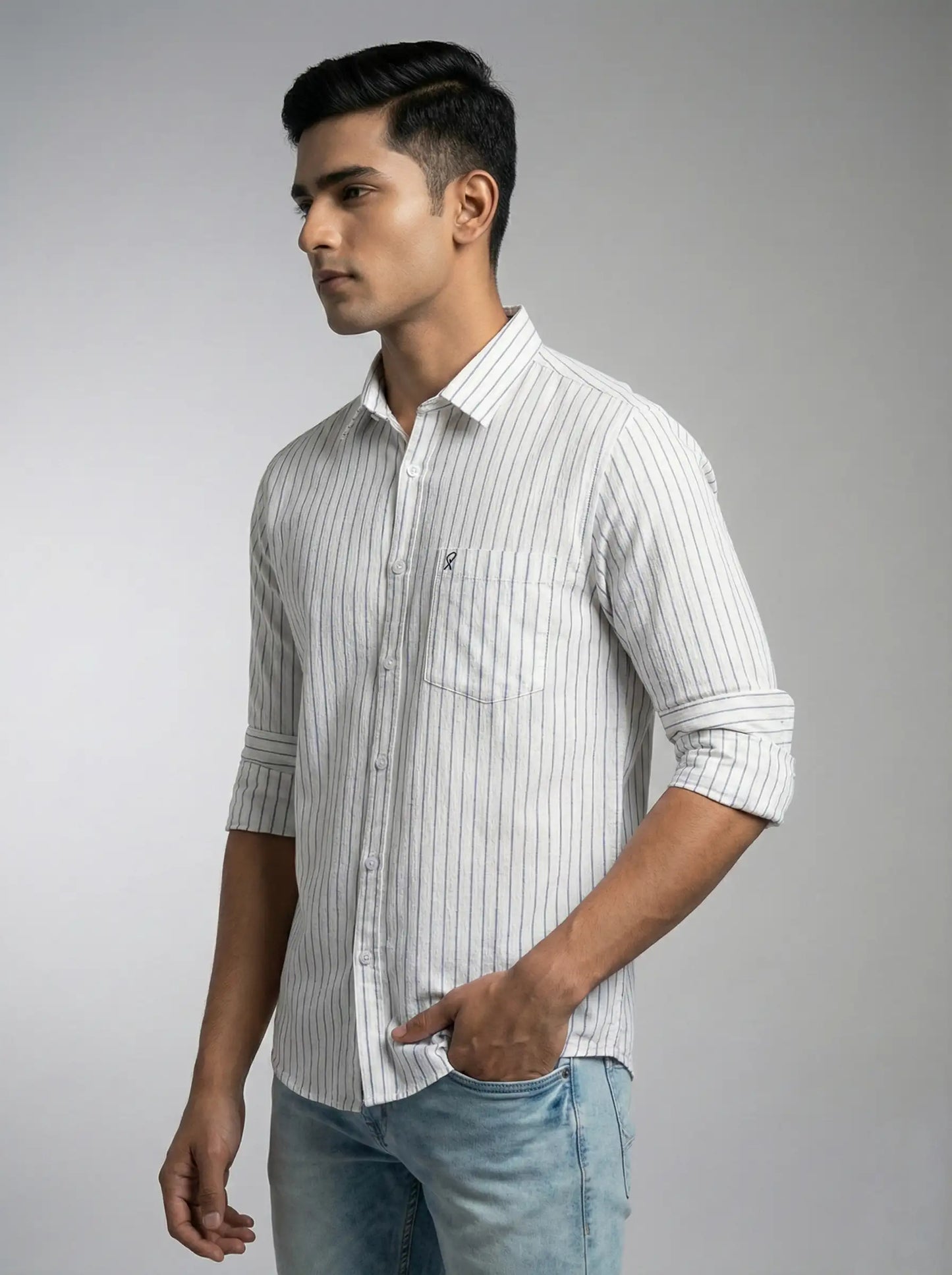 Classic White Blue Striped Shirt