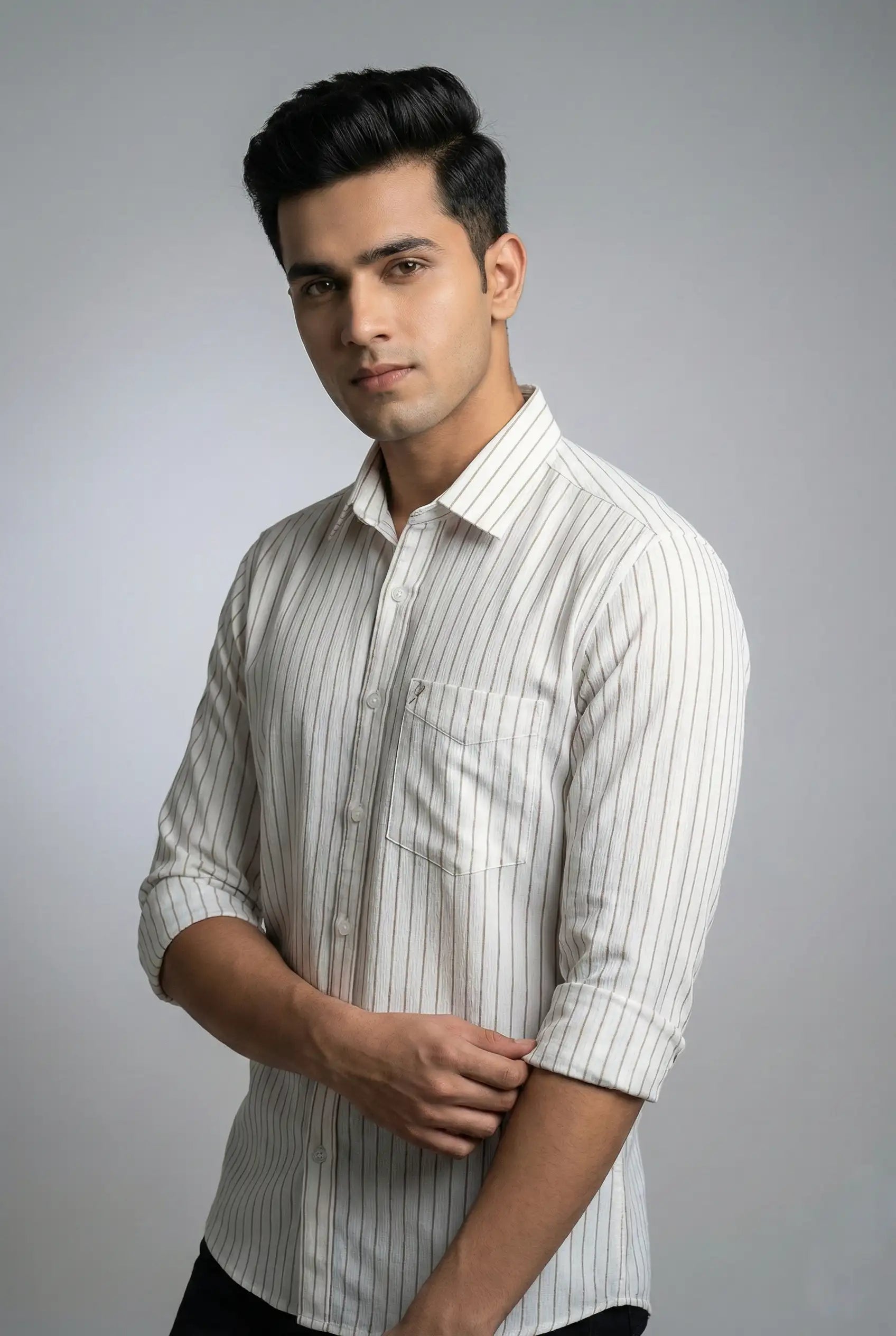 Classic White Brown Striped Shirt