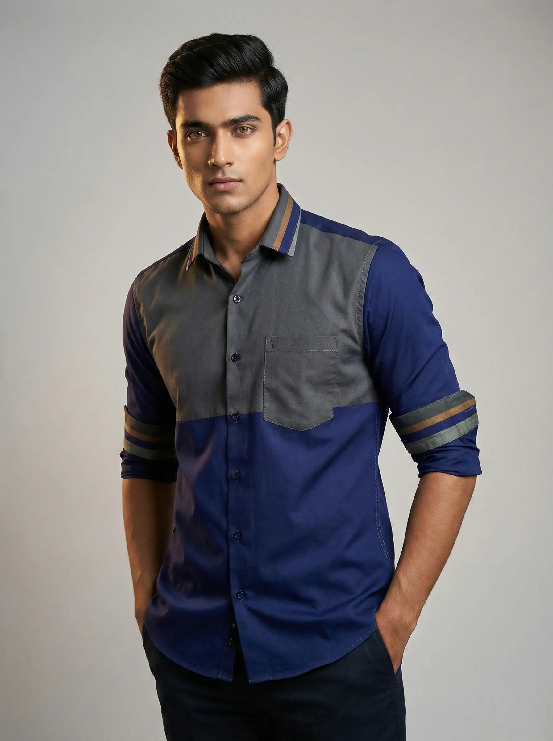 Blue & Green Colorblocked Shirt