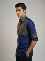 Blue & Green Colorblocked Shirt