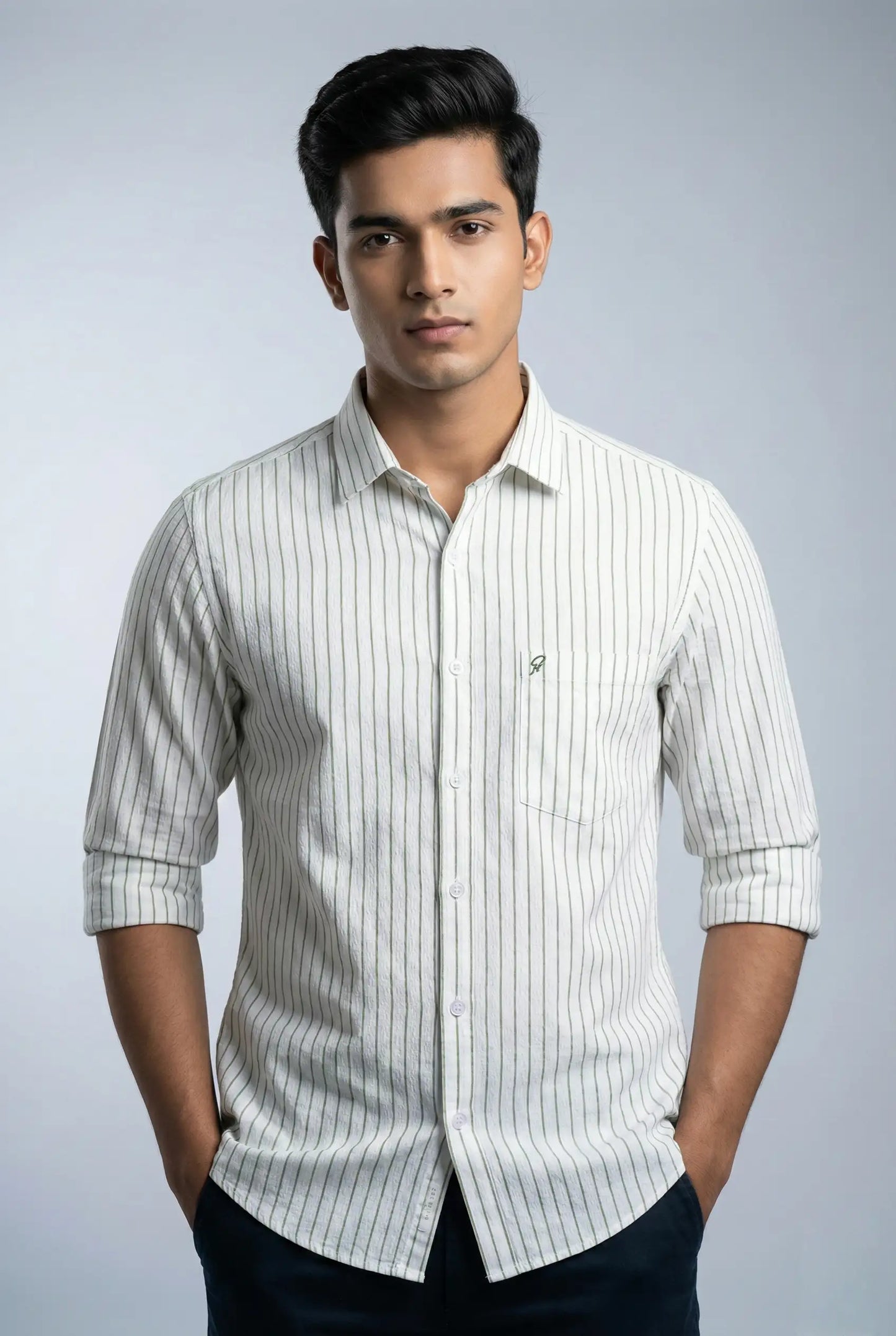 Classic White Green Striped Shirt