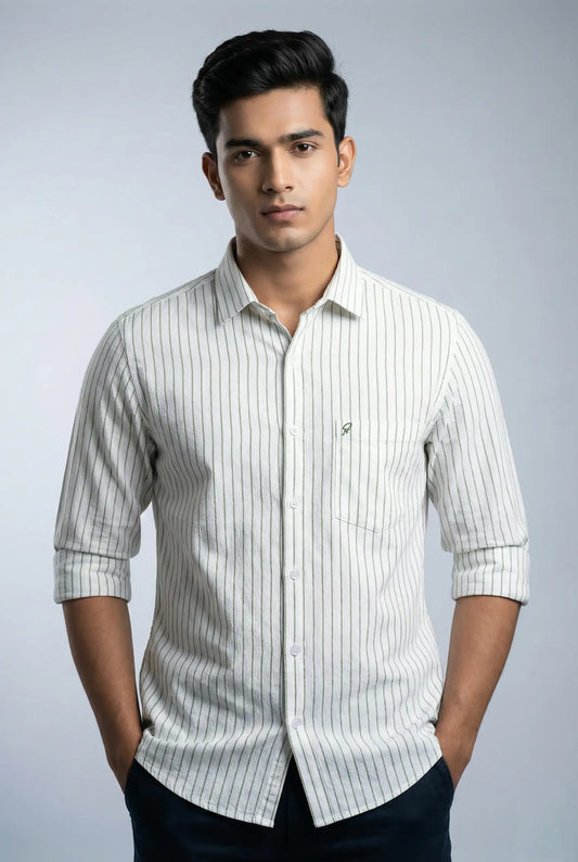 Classic White Green Striped Shirt