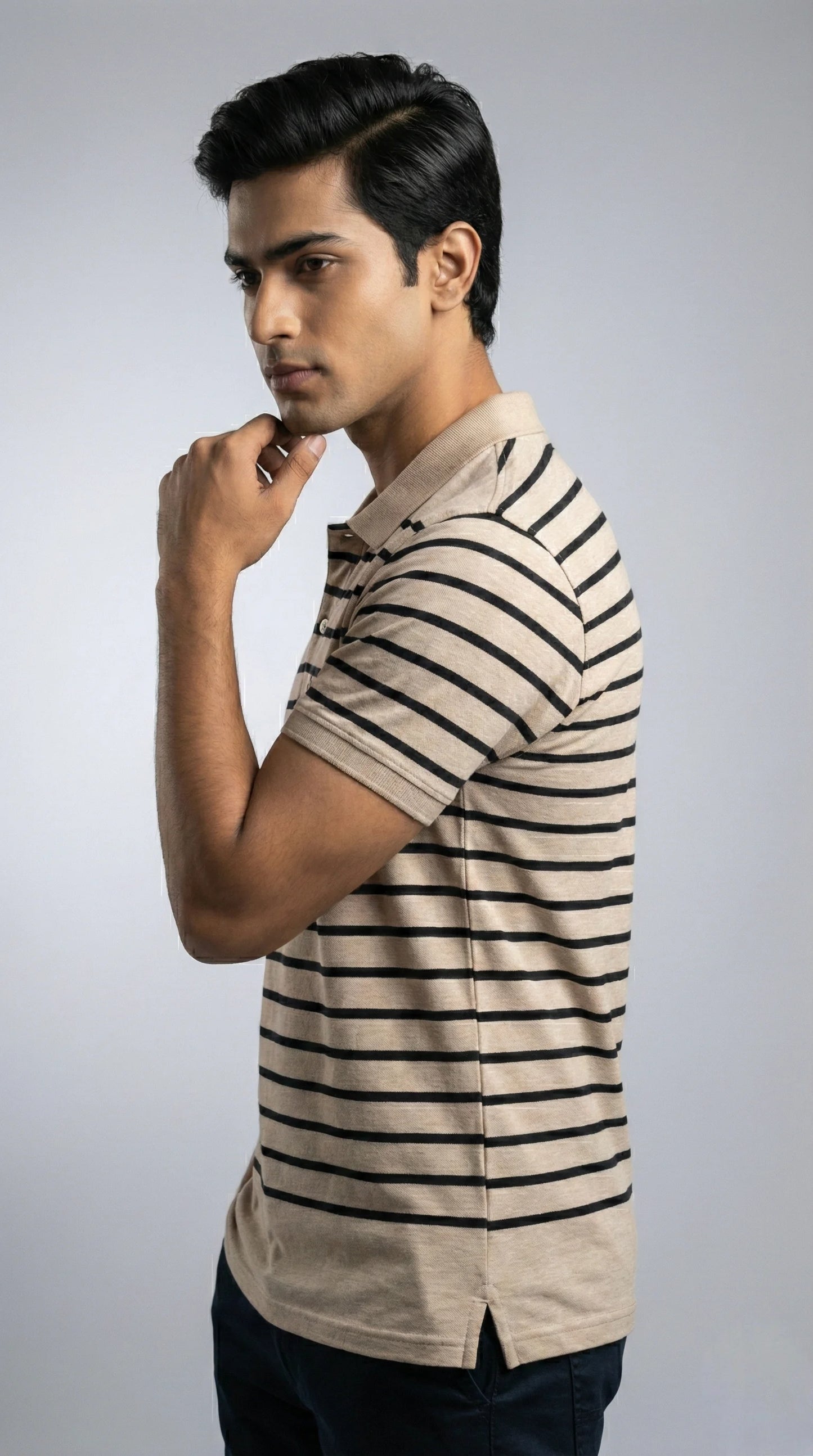 Beige Striped Polo T-Shirt
