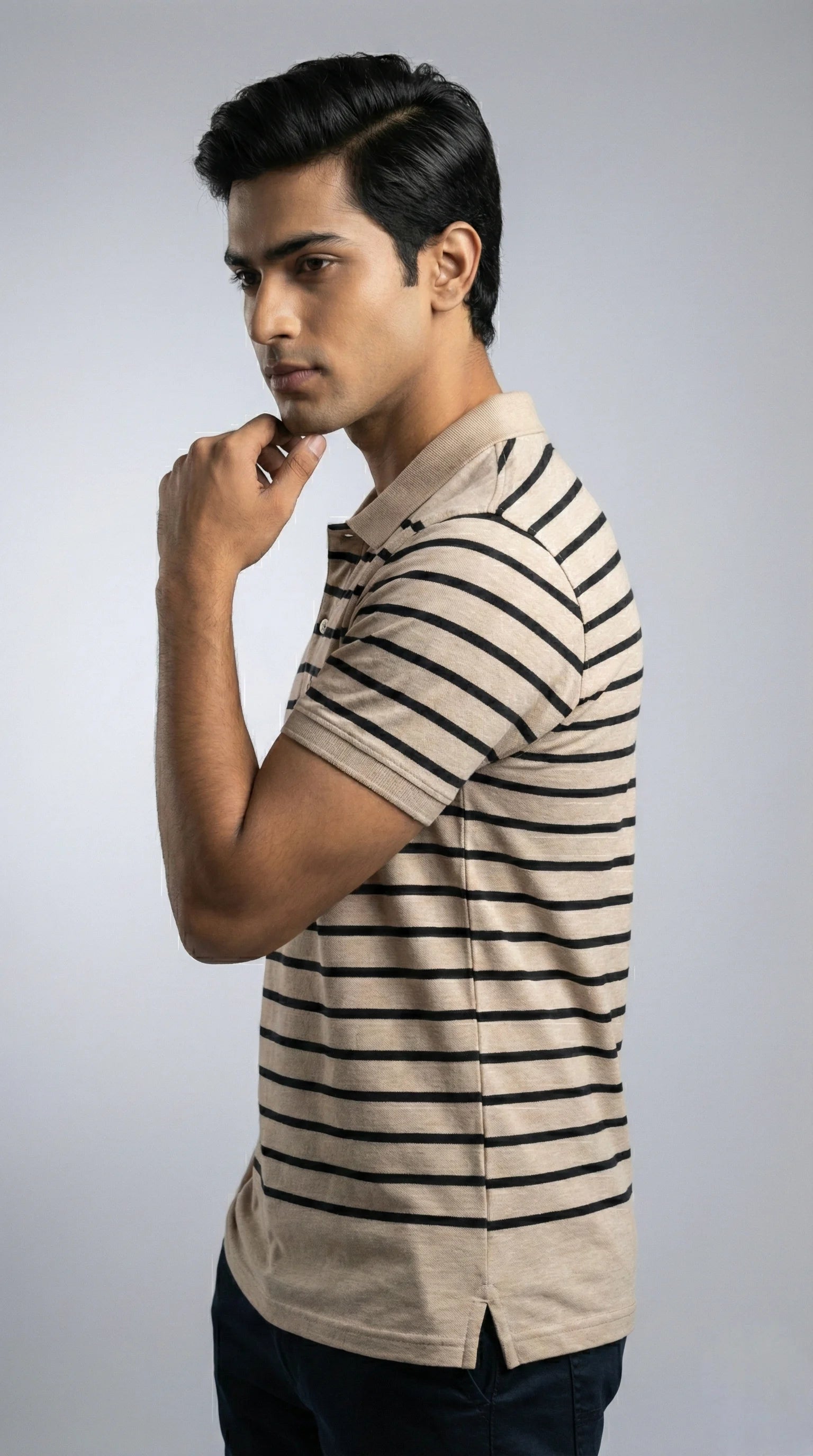 Beige Striped Polo T-Shirt