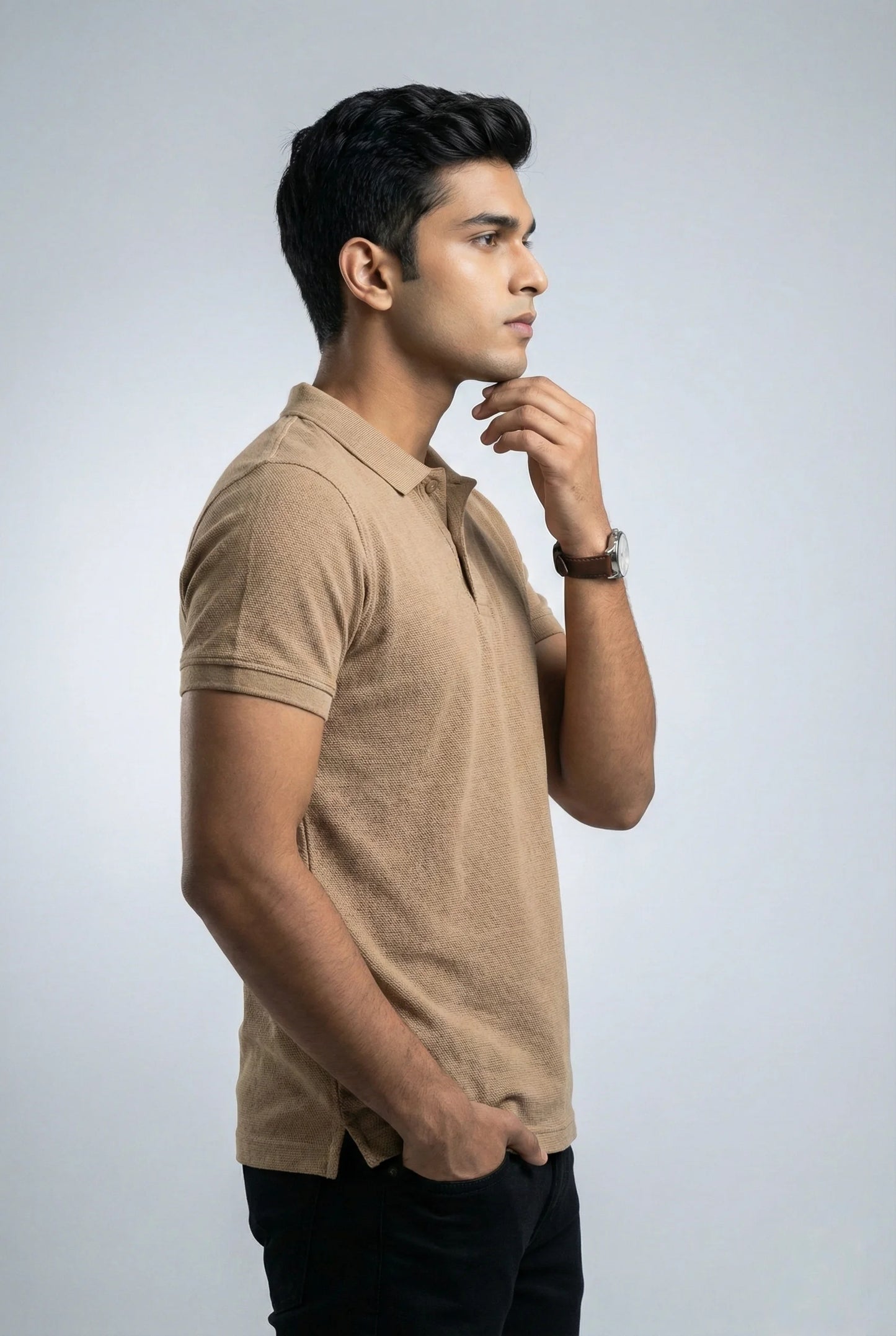 Beige Textured Polo T-Shirt