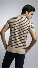Beige Striped Polo T-Shirt