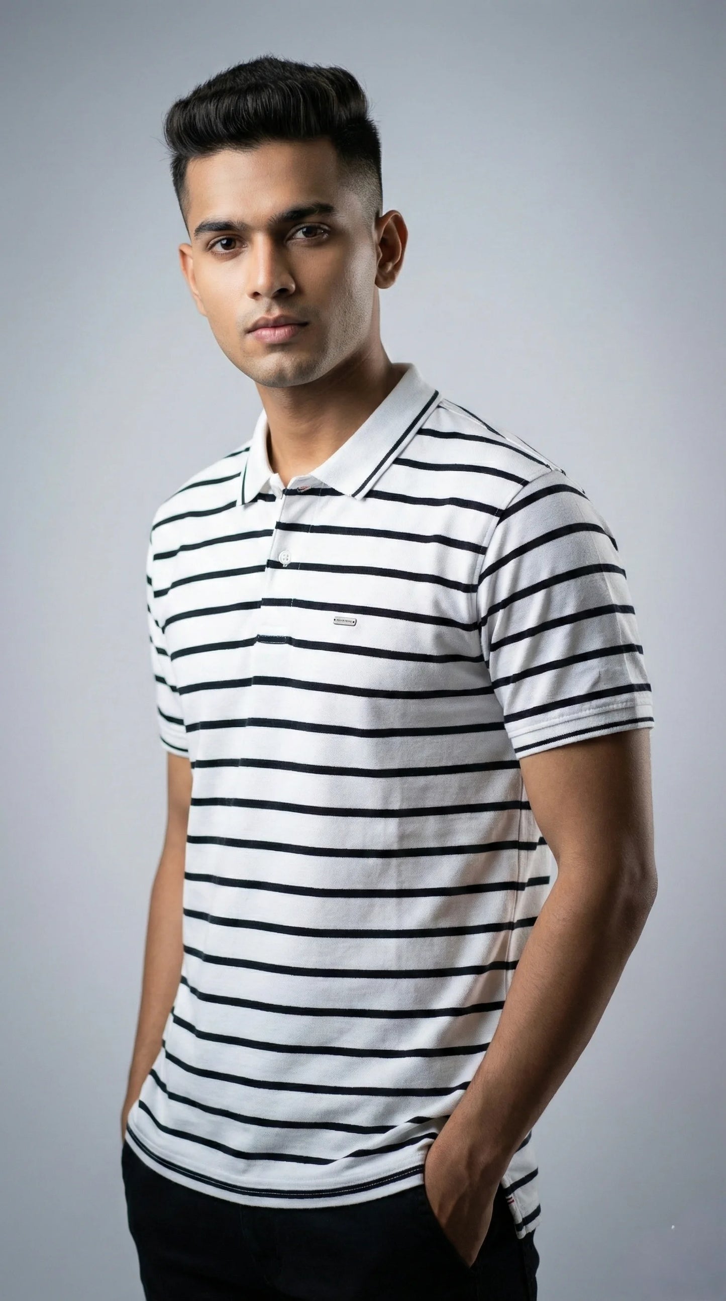 White Striped Polo T-Shirt