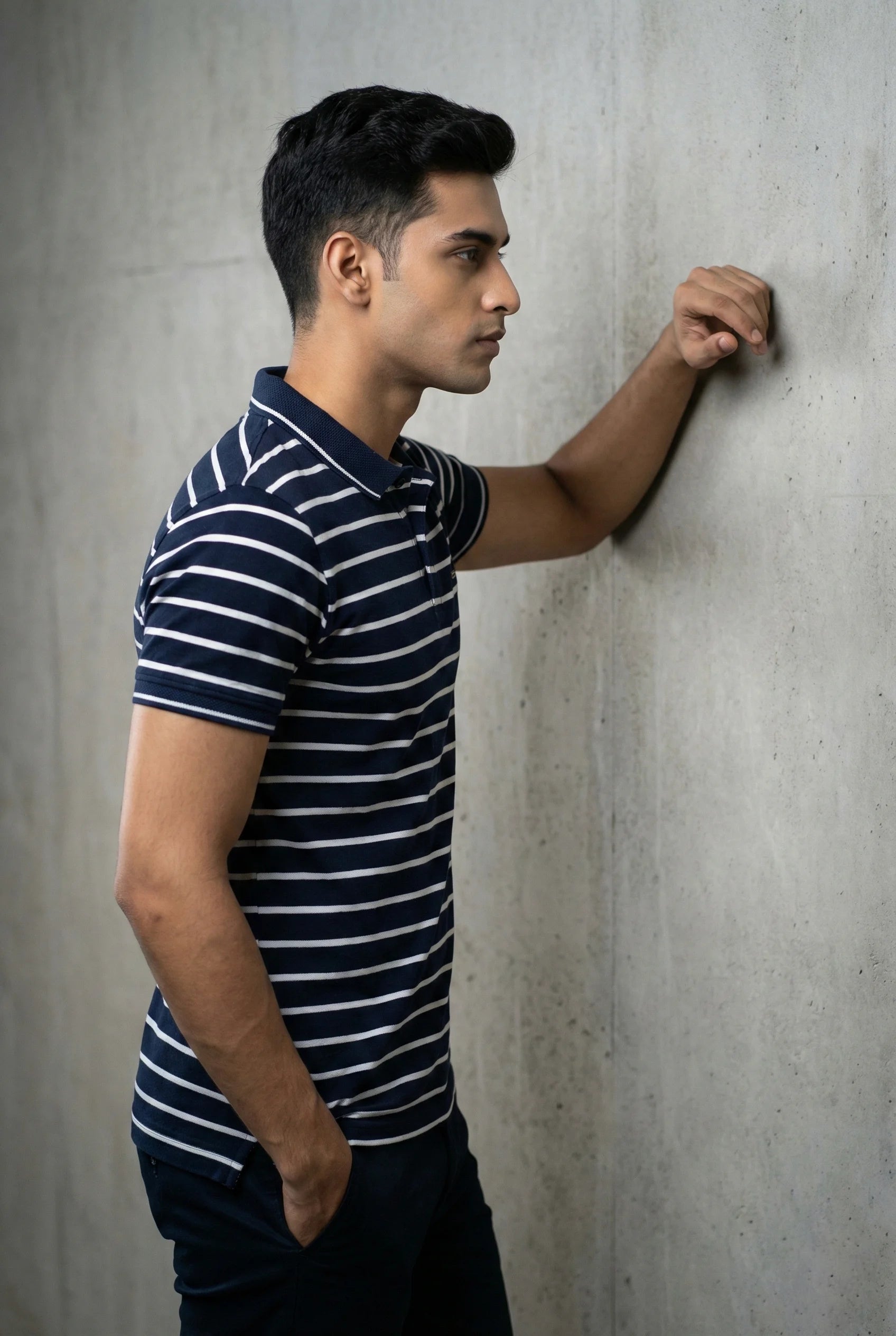 Navy Striped Polo T-Shirt