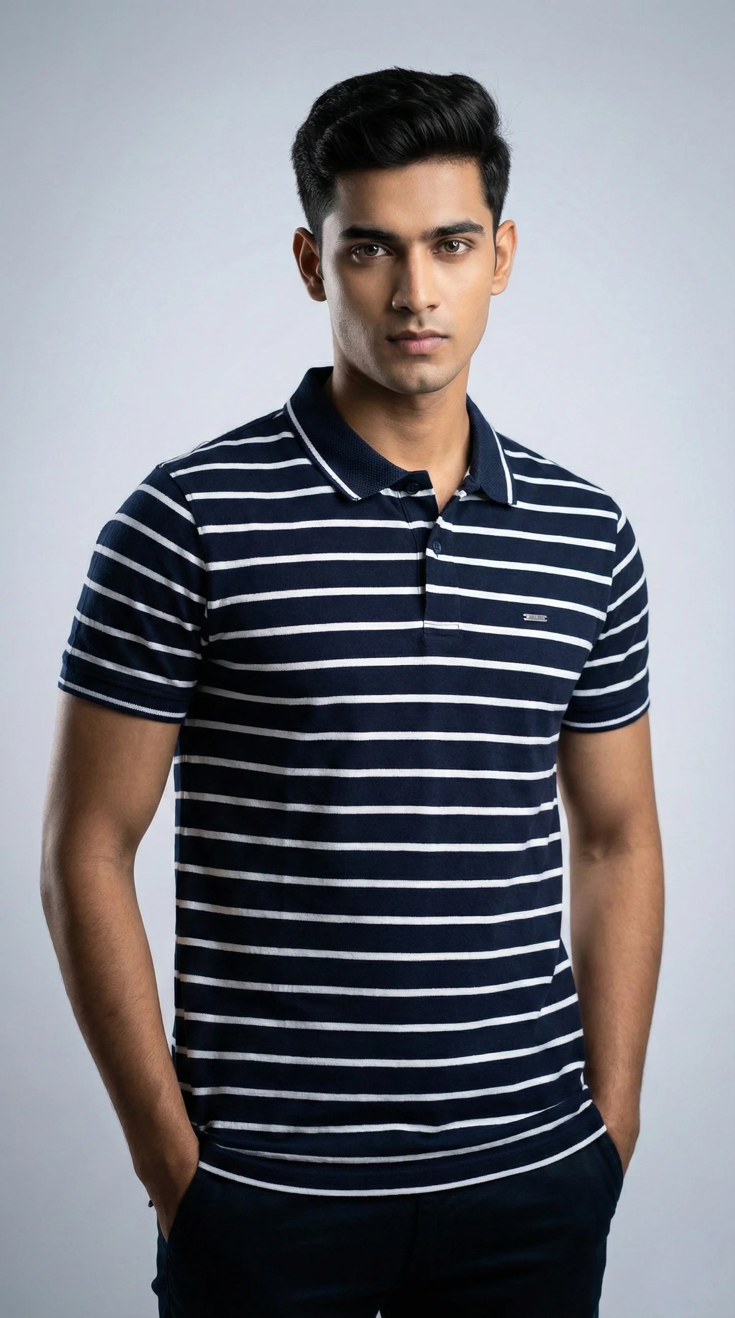 Navy Striped Polo T-Shirt