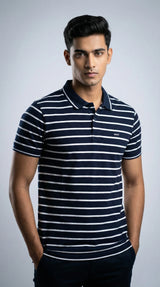 Navy Striped Polo T-Shirt
