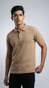 Beige Textured Polo T-Shirt