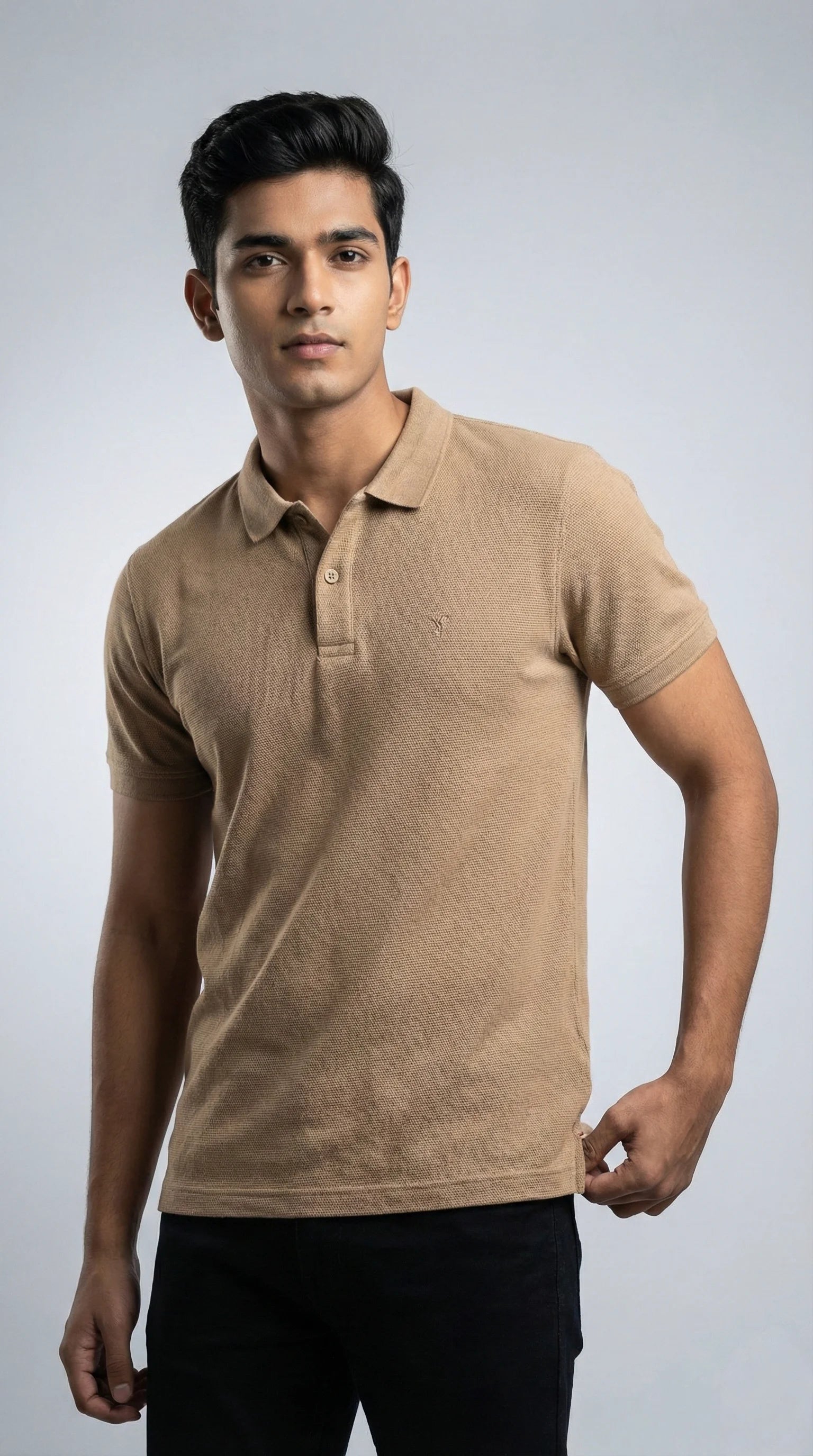 Beige Textured Polo T-Shirt