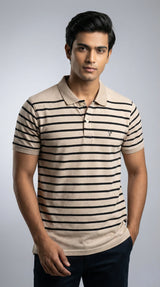 Beige Striped Polo T-Shirt