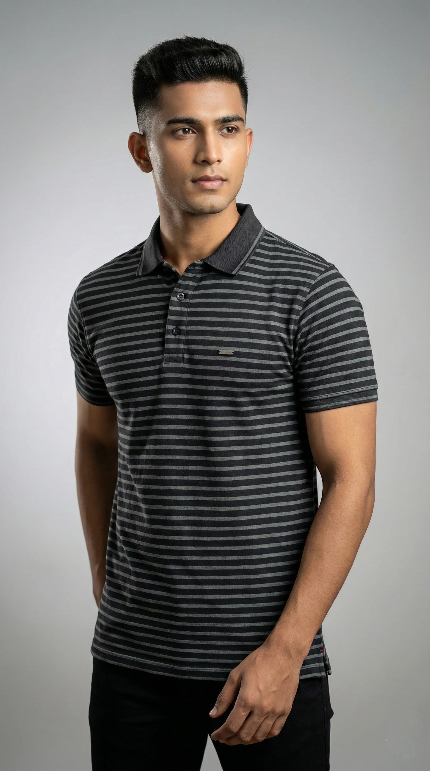 Black Striped Polo T-Shirt