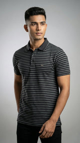 Black Striped Polo T-Shirt