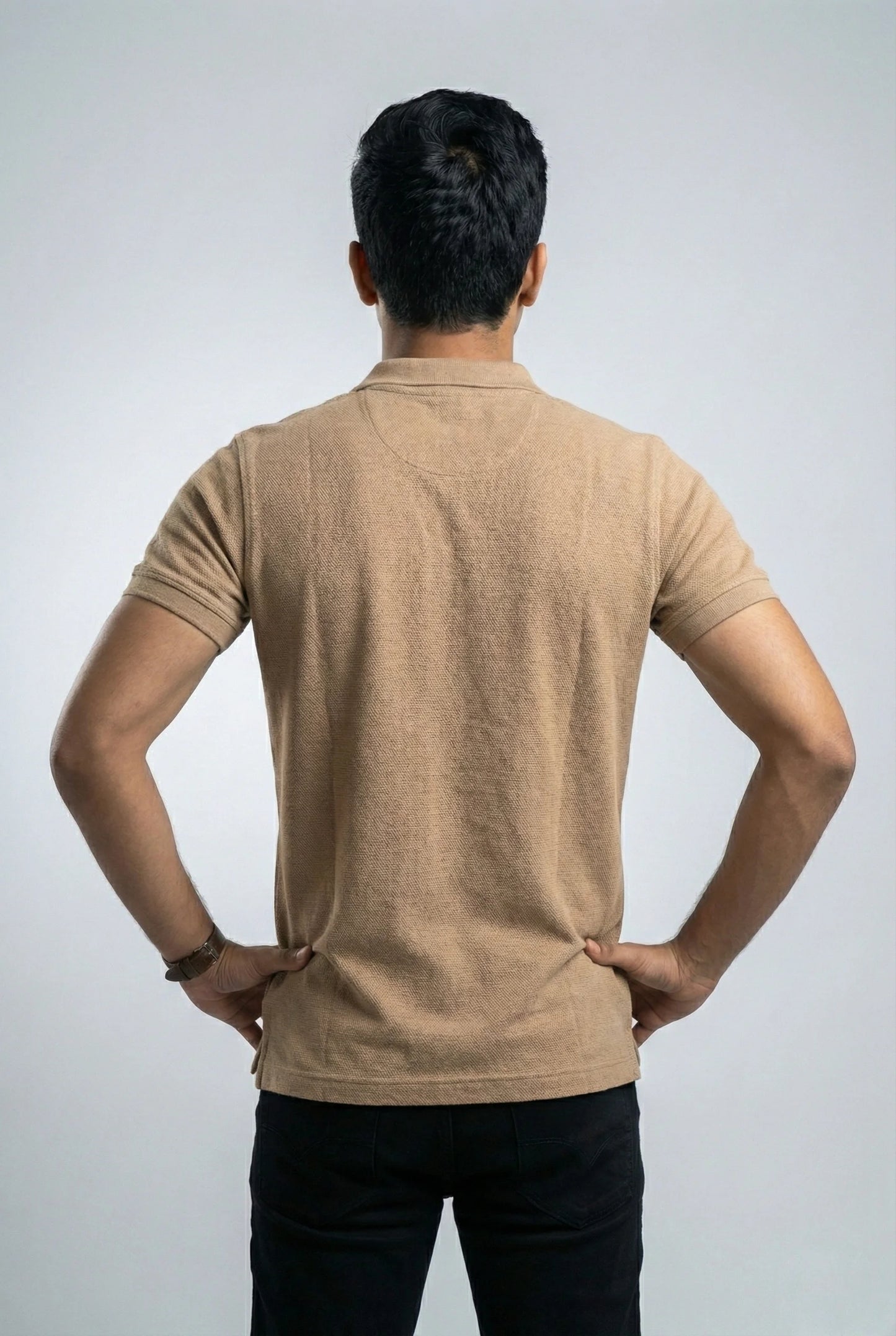 Beige Textured Polo T-Shirt