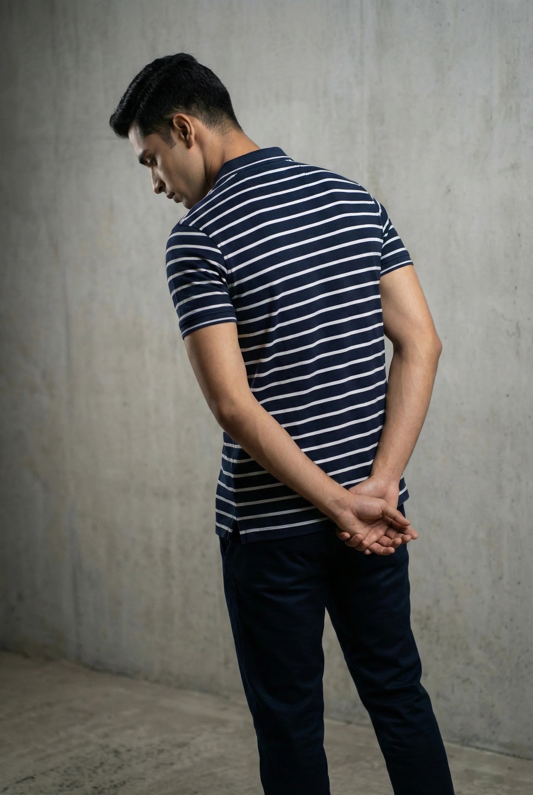 Navy Striped Polo T-Shirt