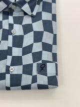 Men’s Grey and Light Blue Print Shirt
