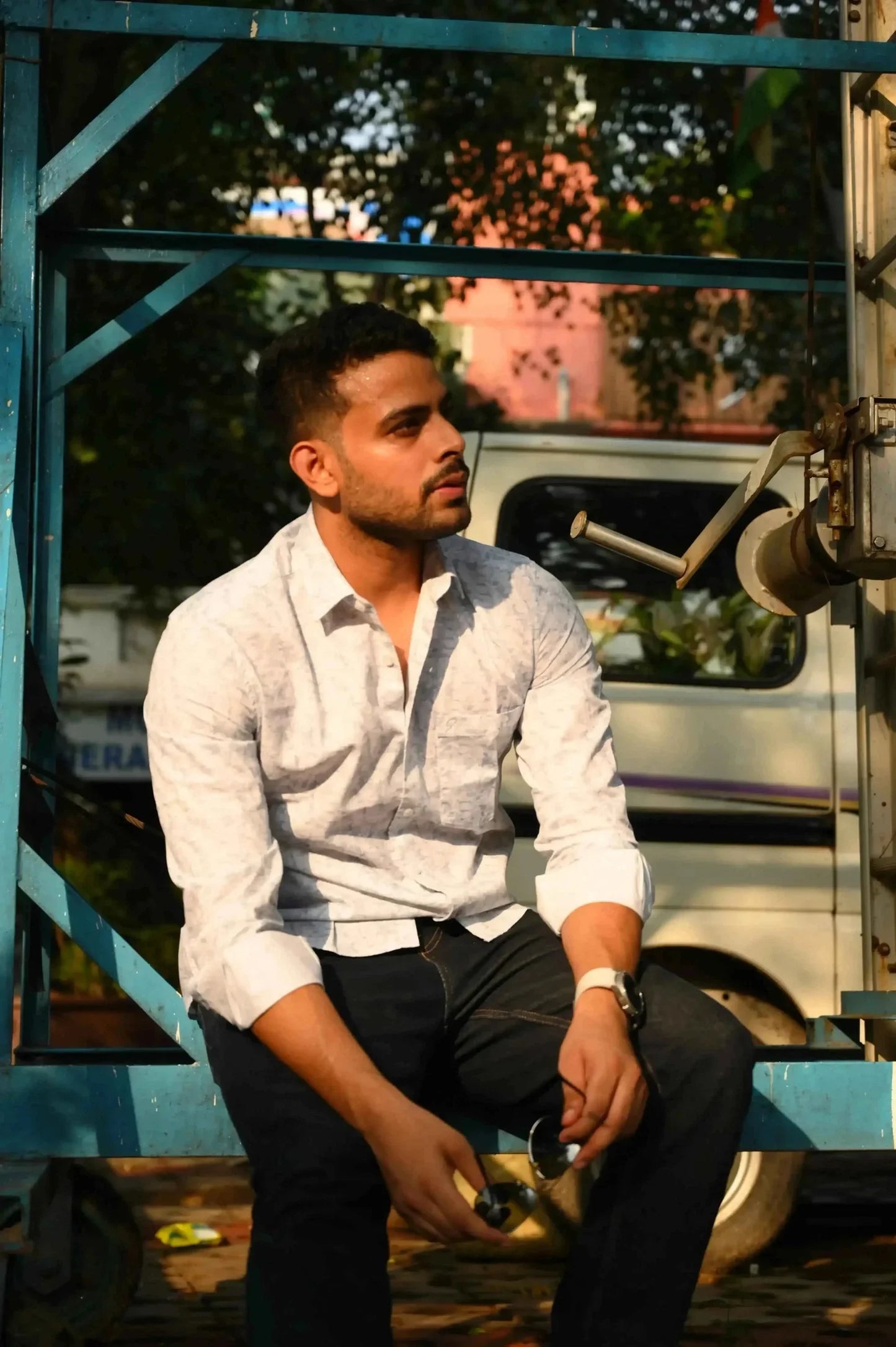 Light Blue Glitch Print Shirt