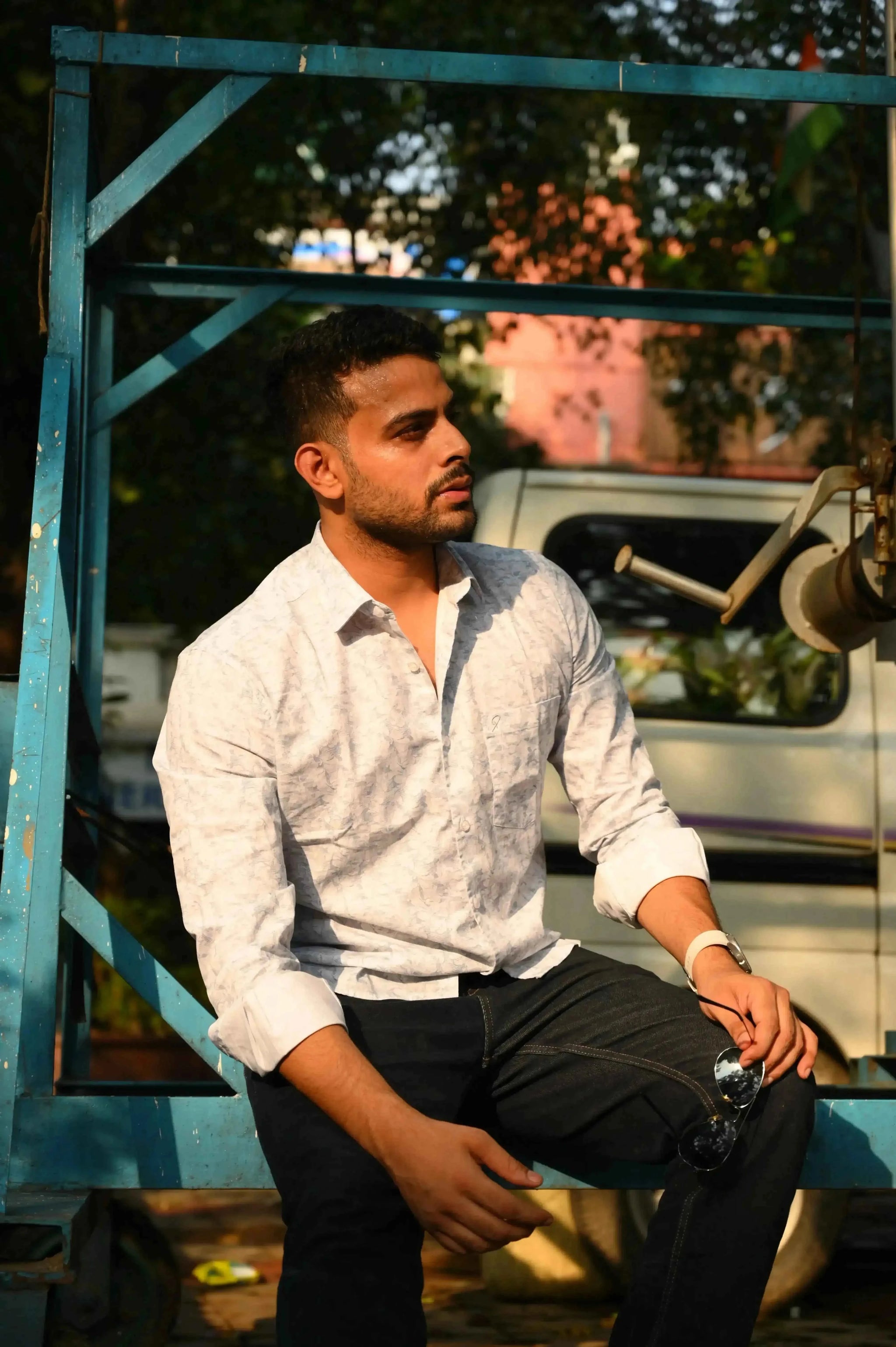 Light Blue Glitch Print Shirt