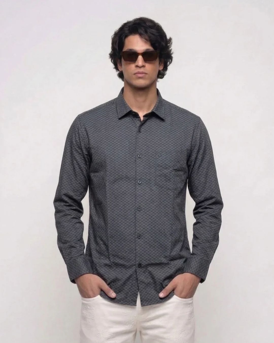 Men’s Black Self- Printed Shirt