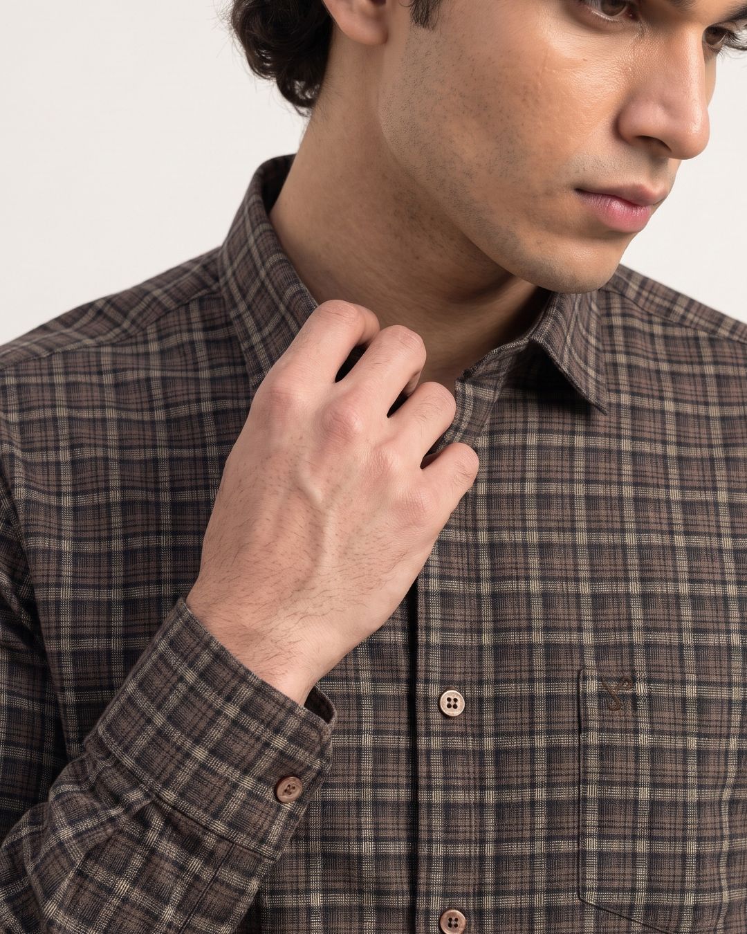 Men’s Brown Checked Casual Shirt