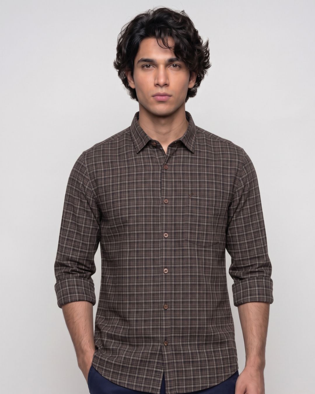 Men’s Brown Checked Casual Shirt