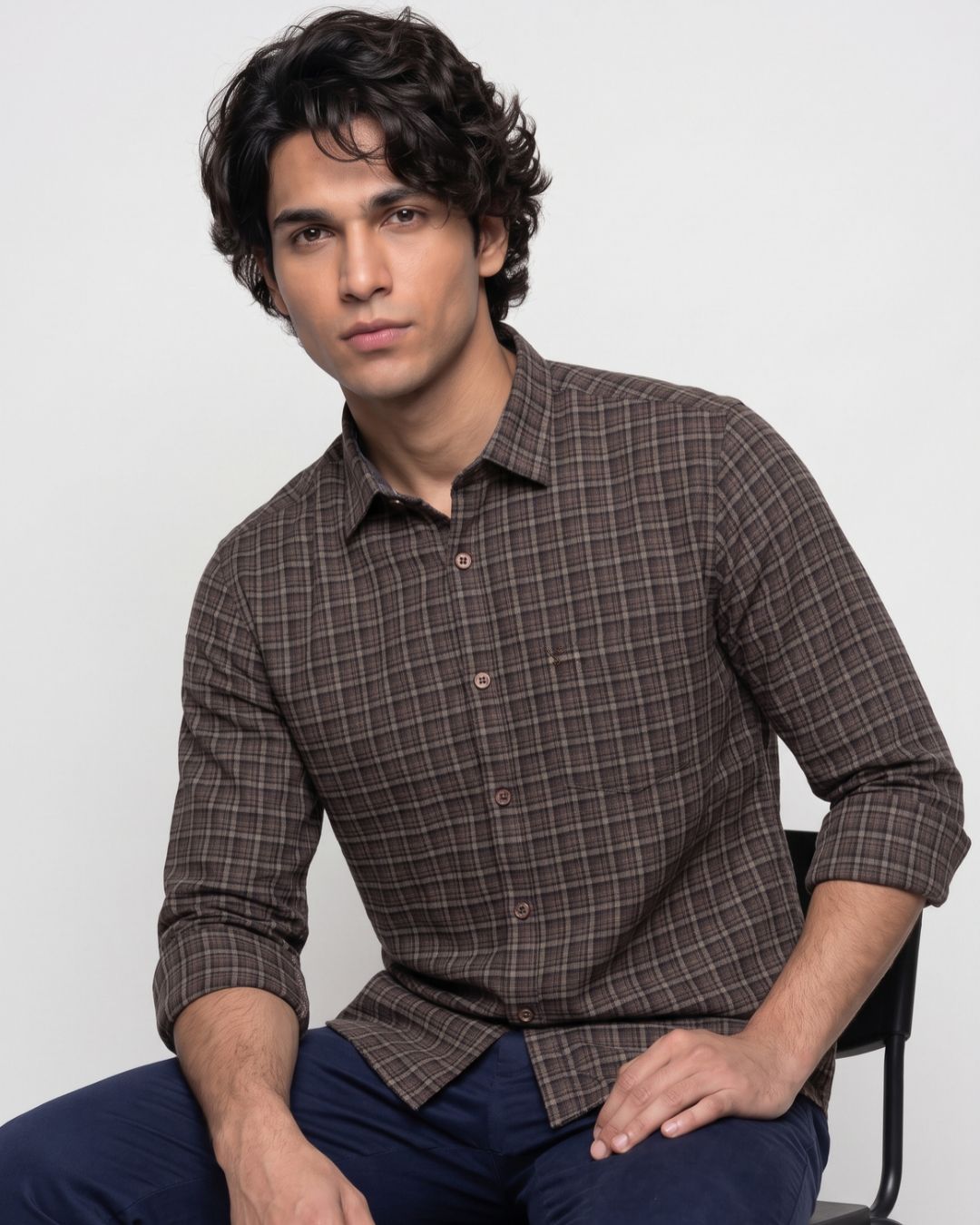 Men’s Brown Checked Casual Shirt