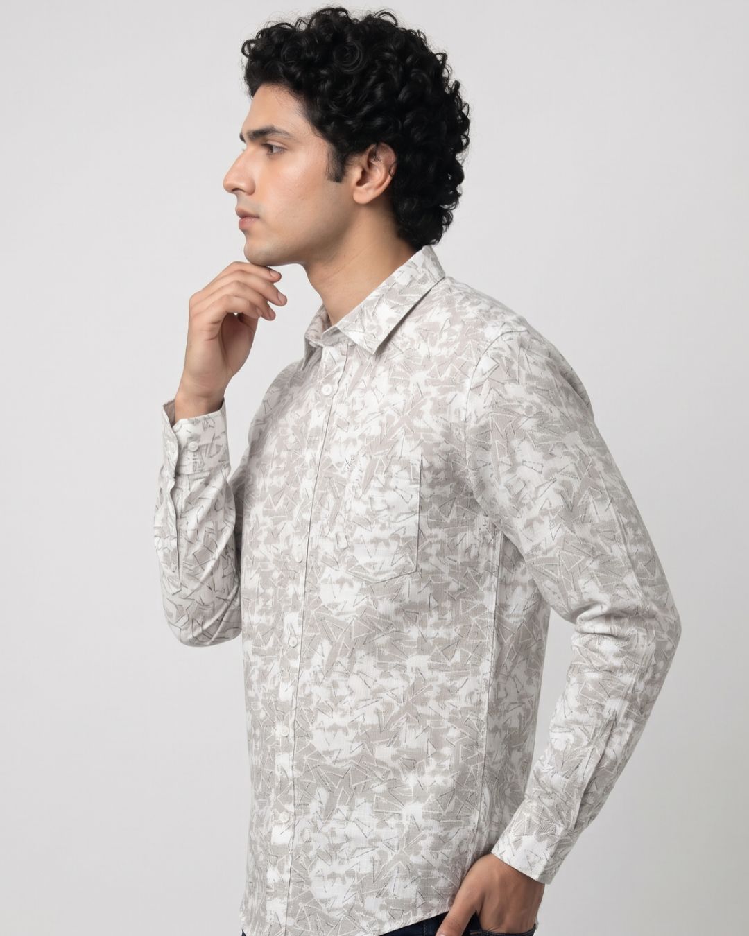 Men’s Off White and Grey Printed Shirt