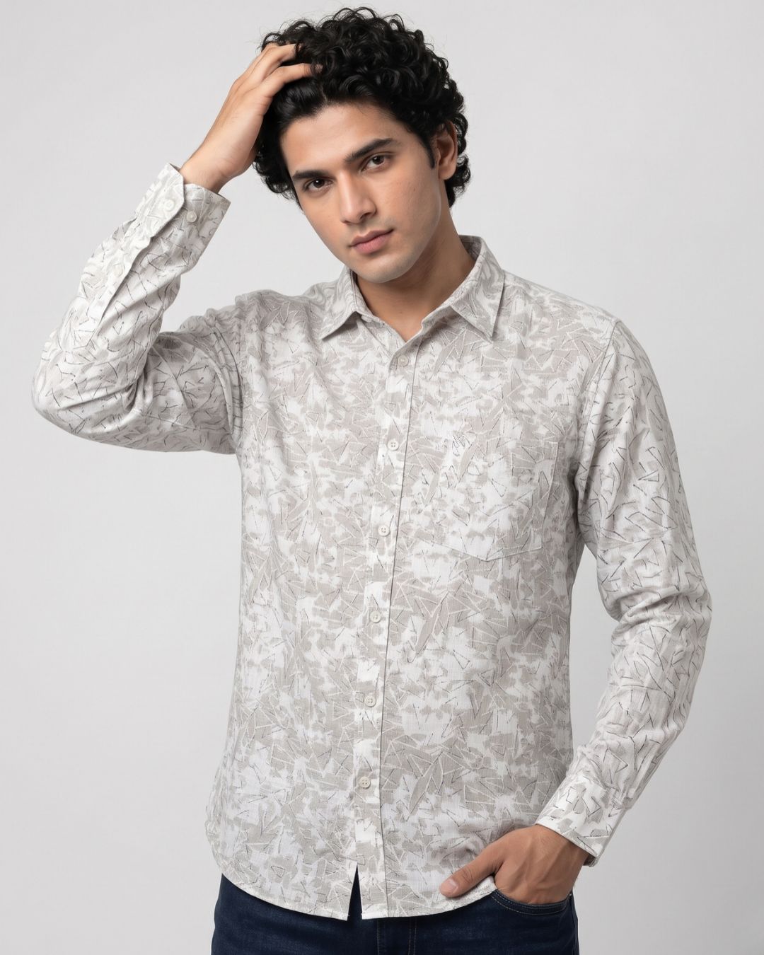 Men’s Off White and Grey Printed Shirt