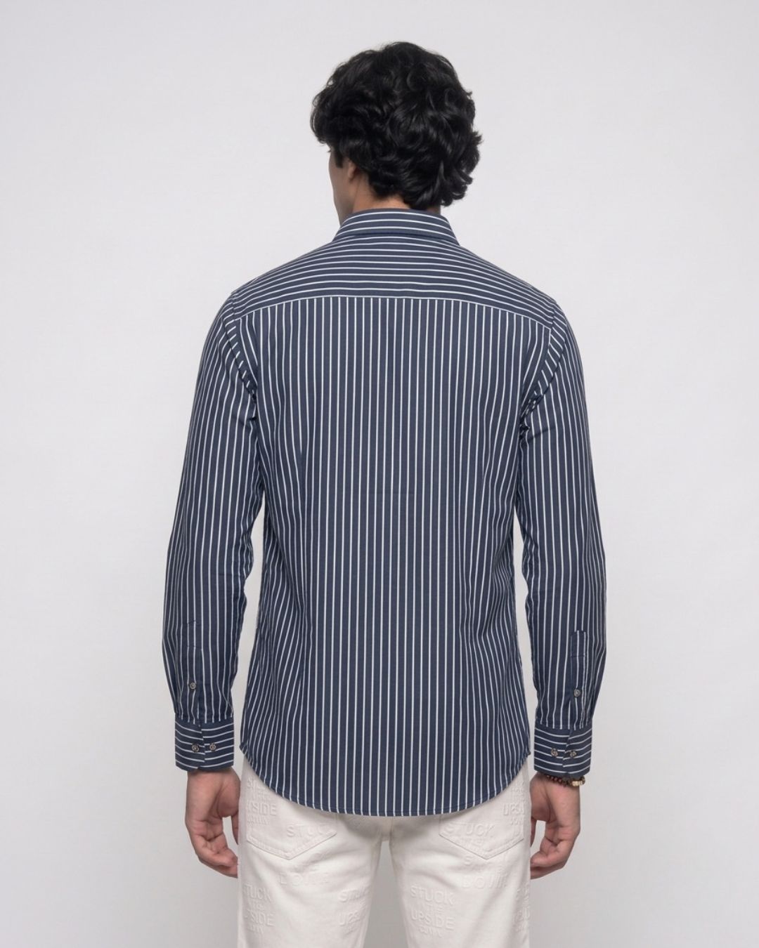 Men’s Navy Blue Vertical Striped Shirt