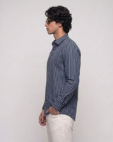 Men’s Navy Blue Vertical Striped Shirt