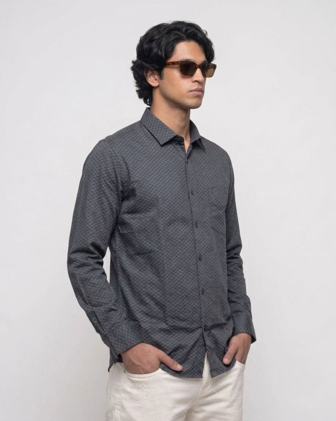 Men’s Black Self-Design Shirt