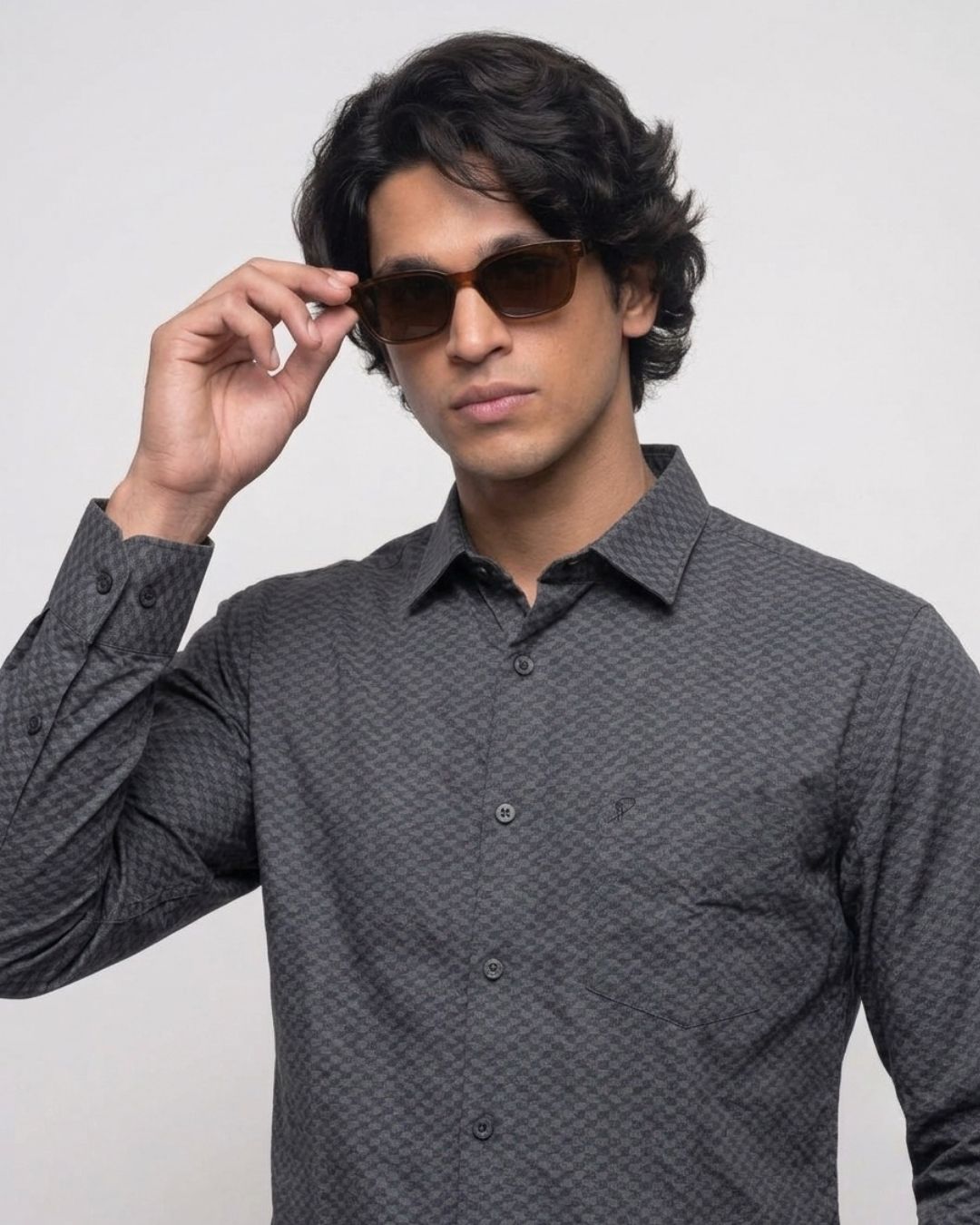 Men’s Black Self-Design Shirt