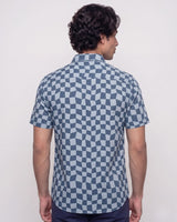 Men’s Grey and Light Blue Print Shirt