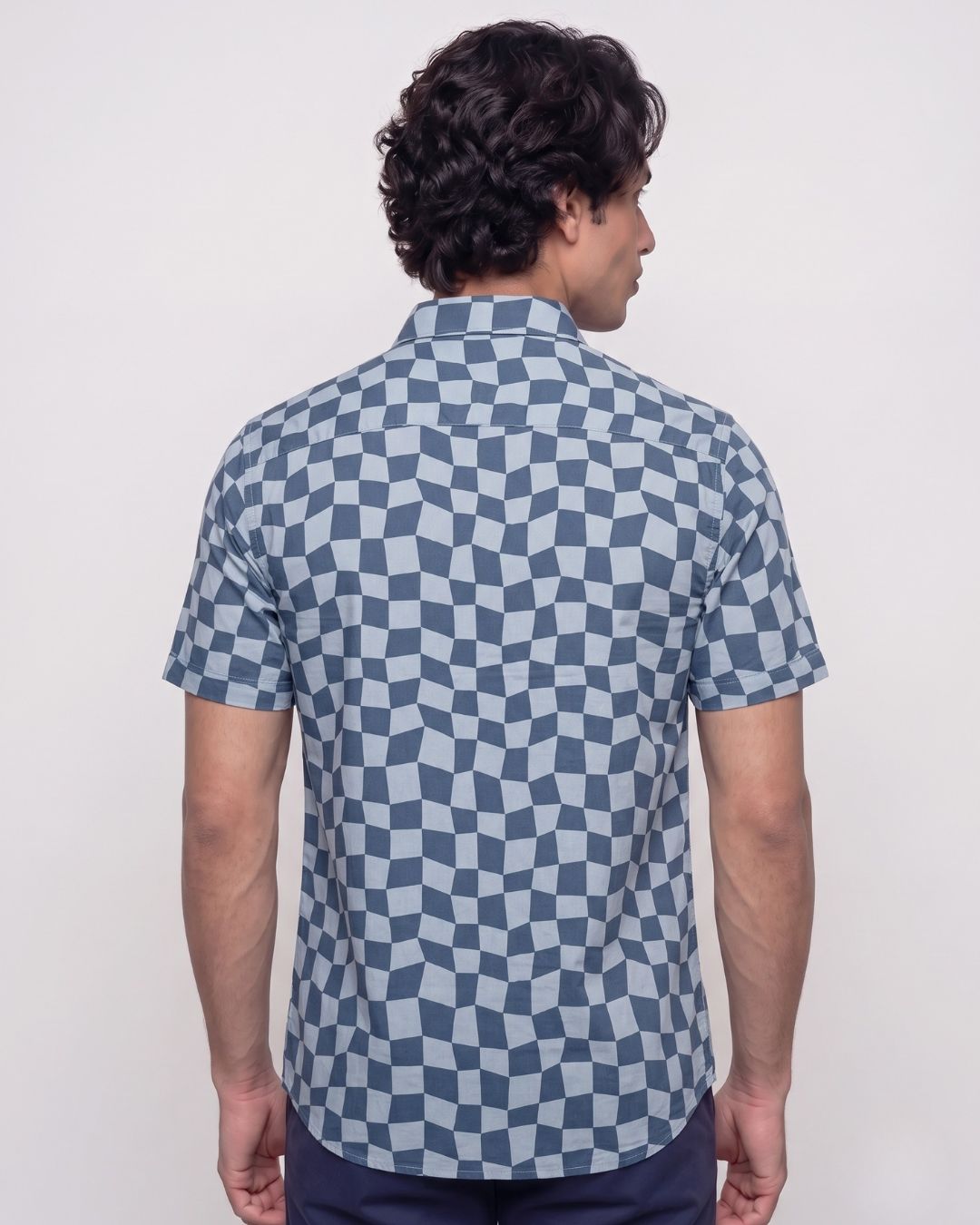 Men’s Grey and Light Blue Print Shirt