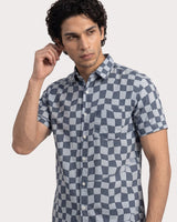 Men’s Grey and Light Blue Print Shirt