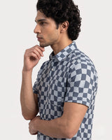 Men’s Grey and Light Blue Print Shirt