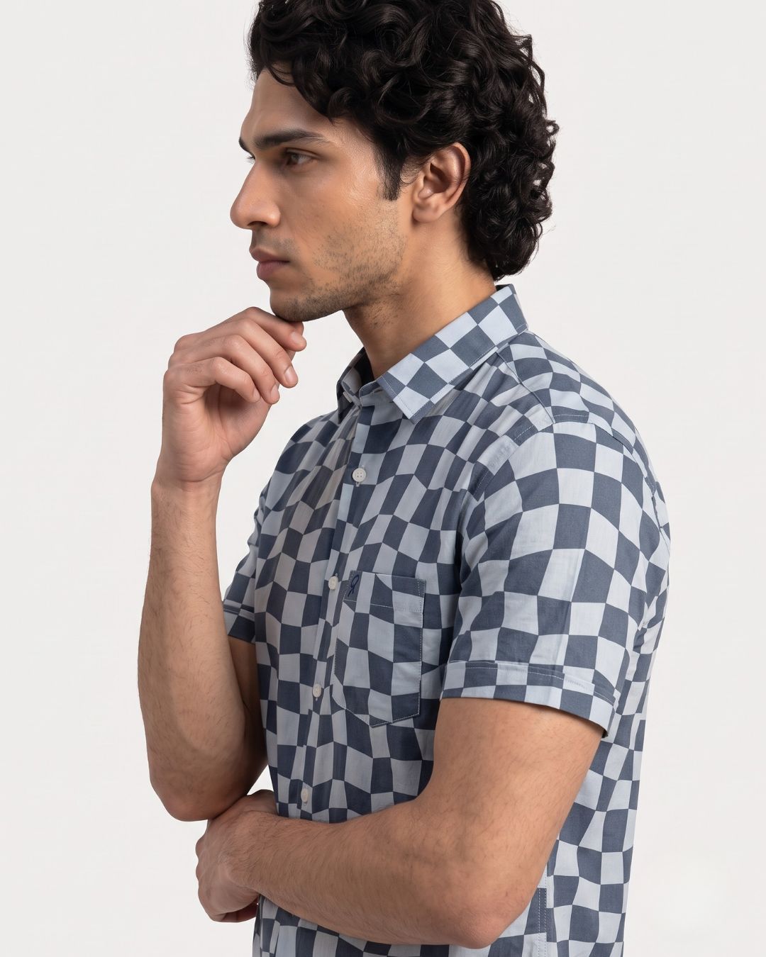 Men’s Grey and Light Blue Print Shirt