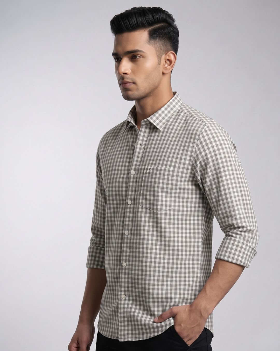 Men’s Grey and White Check Shirt