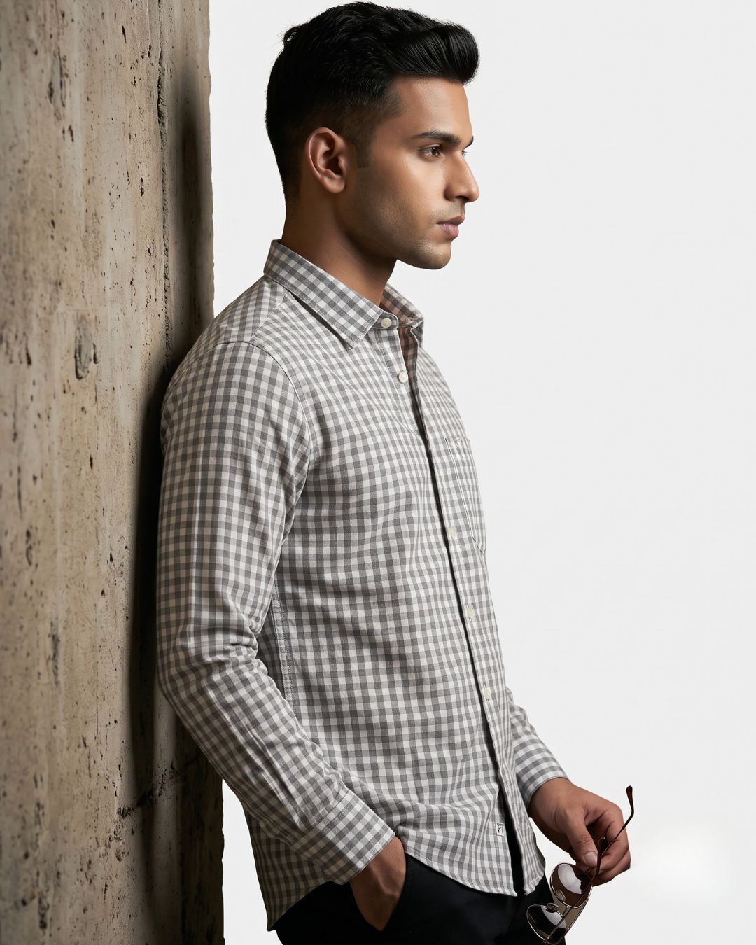 Men’s Grey and White Check Shirt