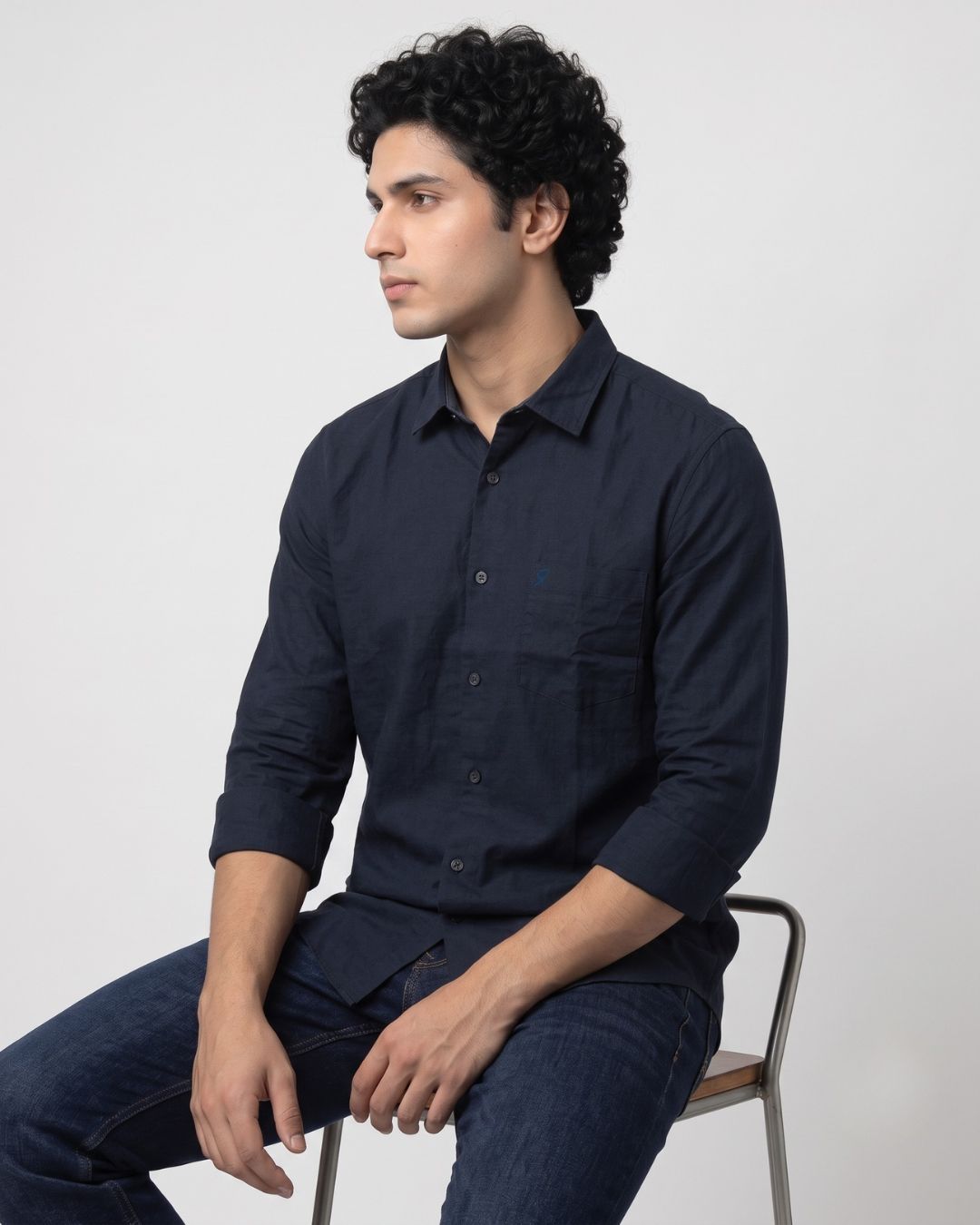 Men’s Navy Blue Solid Shirt